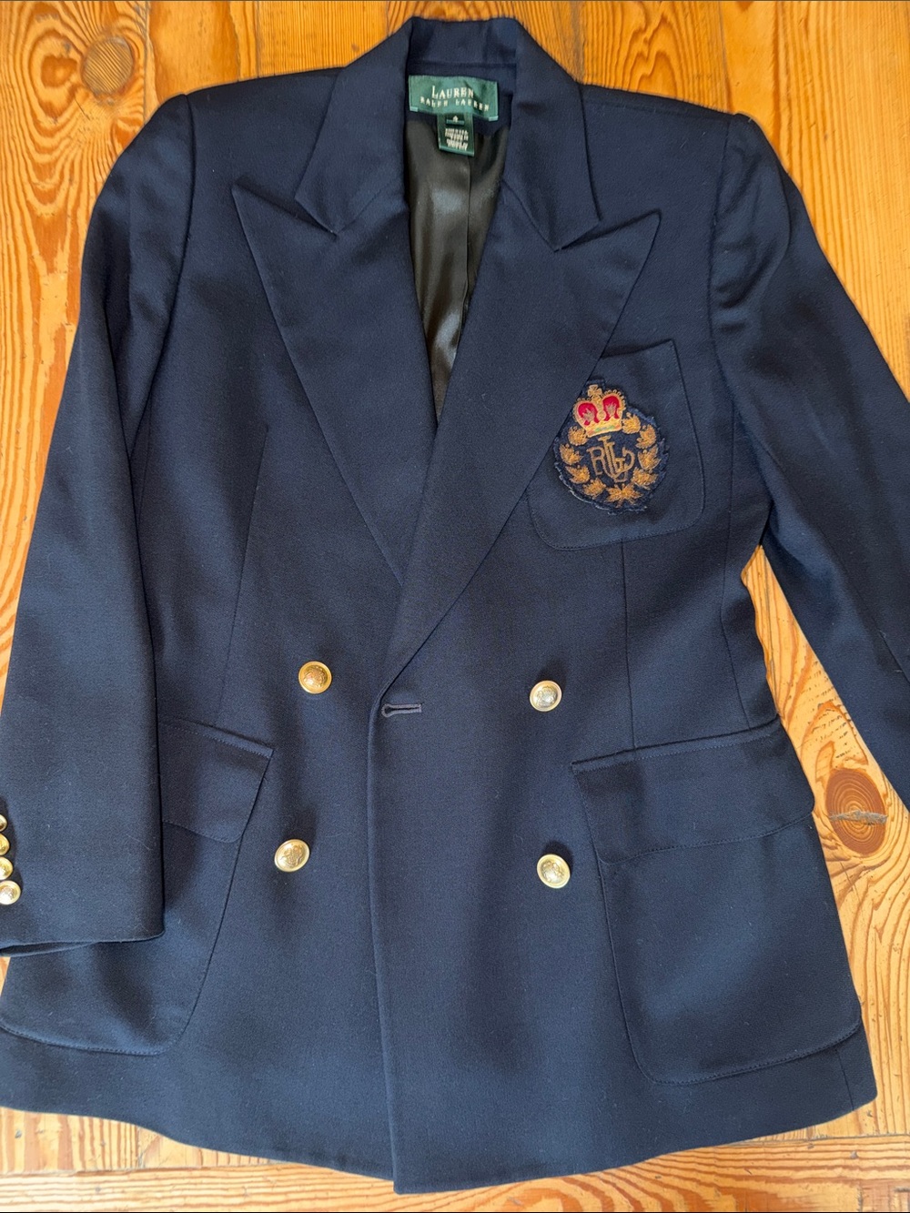 Lauren Ralph Lauren Women’s Vintage Navy Double-Breasted Blazer w/Crest-Size 4